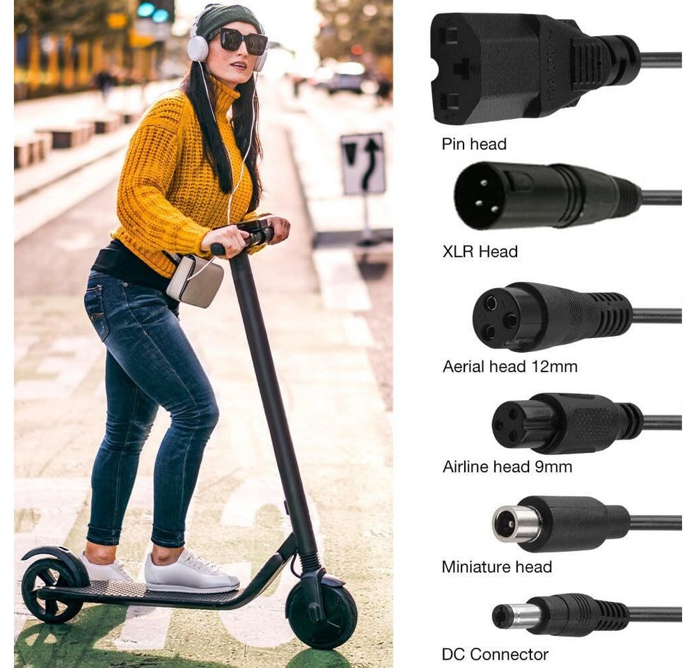 FELIXLEO Aufrollkabelschloss 42V 2A Scooter Ladegerät 6in1 LED für Ninebot Xiaomi Hoverboard