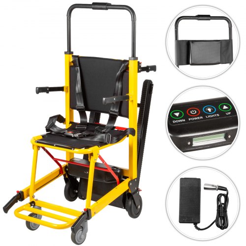 VEVOR 200W Elektrisch Rollstuhl Treppenlift Kletteraufzug Motorisierte Lithiumbatterie Klettern Crawler Elektrische Treppe Rollstuhl Aluminiumlegierung Faltbare Tragbare(Schwarz Gelb)