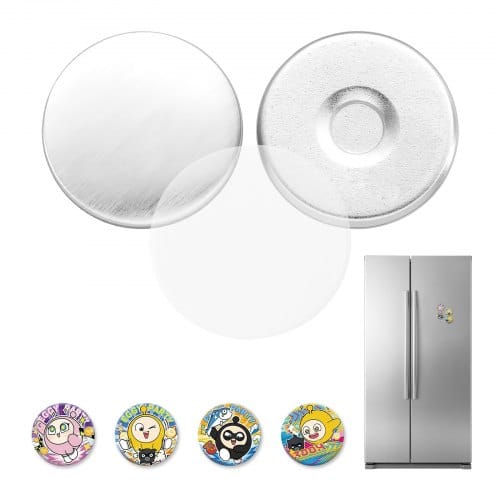 VEVOR Kühlschrankmagnete 50-tlg. 25mm Zubehör für Buttonmaschine, mit Magnetrückseite, Metallgehäuse, Transparente Mylar-Folien & Runde Blanko-Papiere, Dekorative Magnete für DIY-Projekte