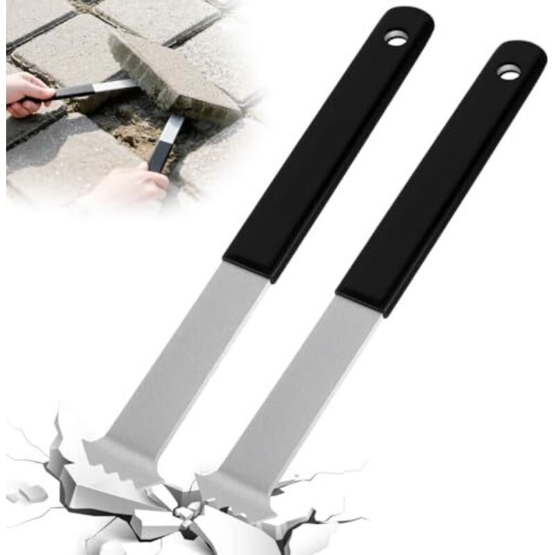 Set Aus 2 Werkzeugen Zum Entfernen Von Pflastersteinen, Bestehend Aus Einem Doppelgelenkigen Schaber, Mikrosägezähnen Und Einem Rutschfesten Griff.