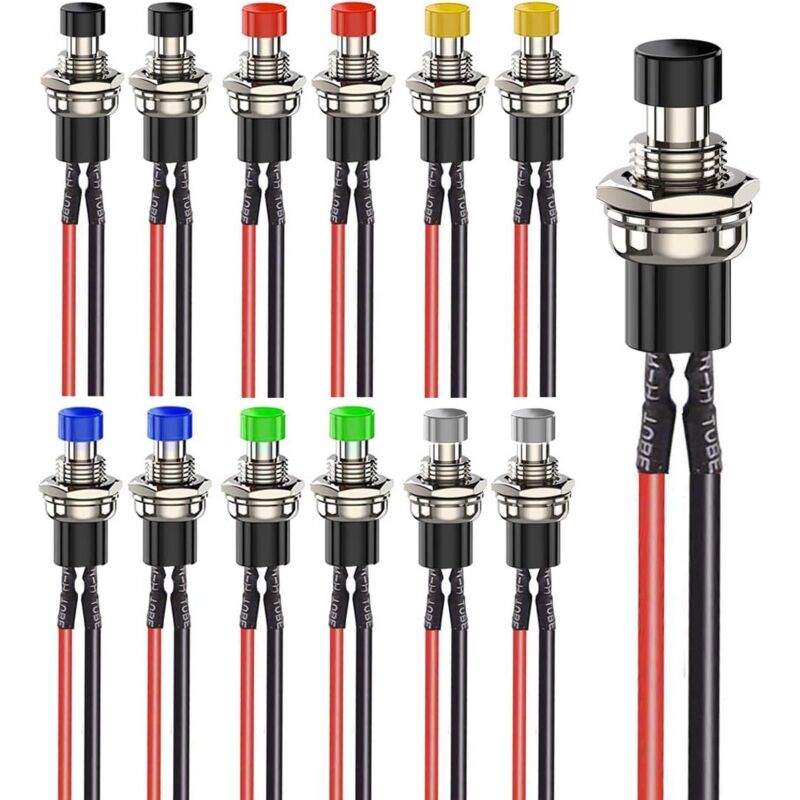 12 Stück 7 Mm Mini-momentan-drucktaster, Vorverdrahtet, 3 V–6 V–12 V–24 V–230 V/1 A, Normalerweise Offen, Spst Ein/aus, 2-poliger Rundknopf Für Modelleisenbahnen
