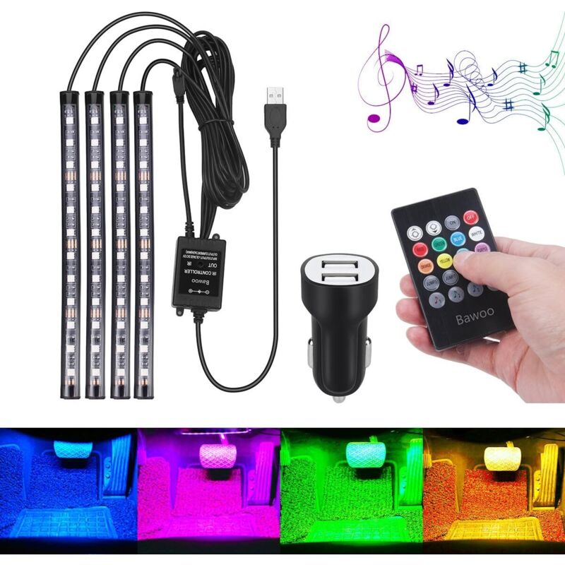 Usb-led-streifen, Mehrfarbige Dekolampe, Zigarettenanzünderadapter, Auto-innenbeleuchtung, Musik-neonlichtstreifen Für Tv/auto