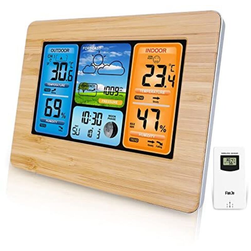 Drahtlose Digitale Wetterstation Mit Außensensor, Innen- Und Außenthermometer Mit Anzeige Von Uhrzeit, Temperatur, Luftfeuchtigkeit, Luftdruck Und Alarm.