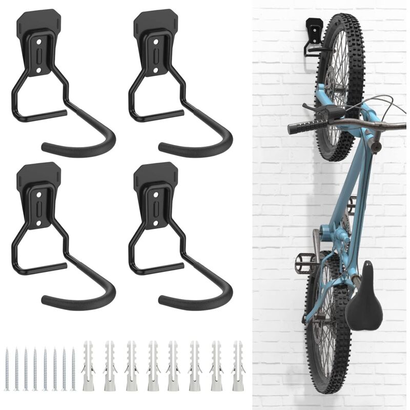 4er-set Fahrradhaken, Robuste, L-förmige Wandhalterung Aus Eisen, Praktischer, Vertikaler Fahrradständer Für Zuhause Und Garage, Schwarz
