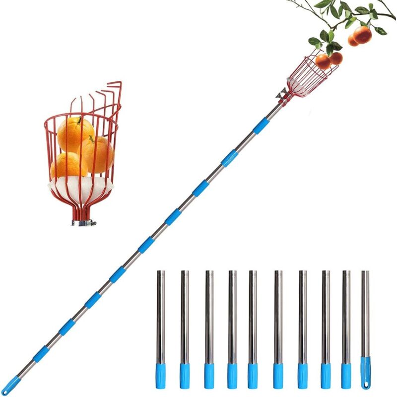 M Teleskop-obstpflücker Mit Korb Und Griff, Edelstahlklemme Mit Korb Für Äpfel Und Orangen, Leicht, Stabil Und Kompakt