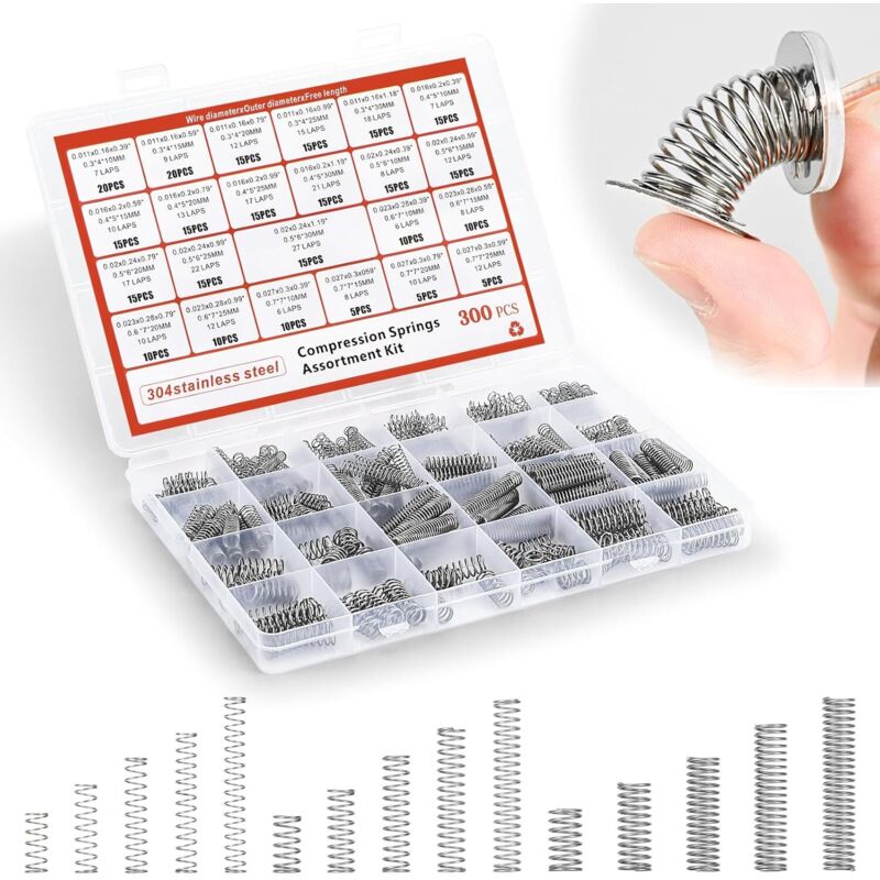 300-teiliges Sortiment An Druckfedern, 23 Verschiedene Größen, Mini-federn Aus Edelstahl 304, Länge 10–30 Mm, Zum Austausch Und Zur Reparatur