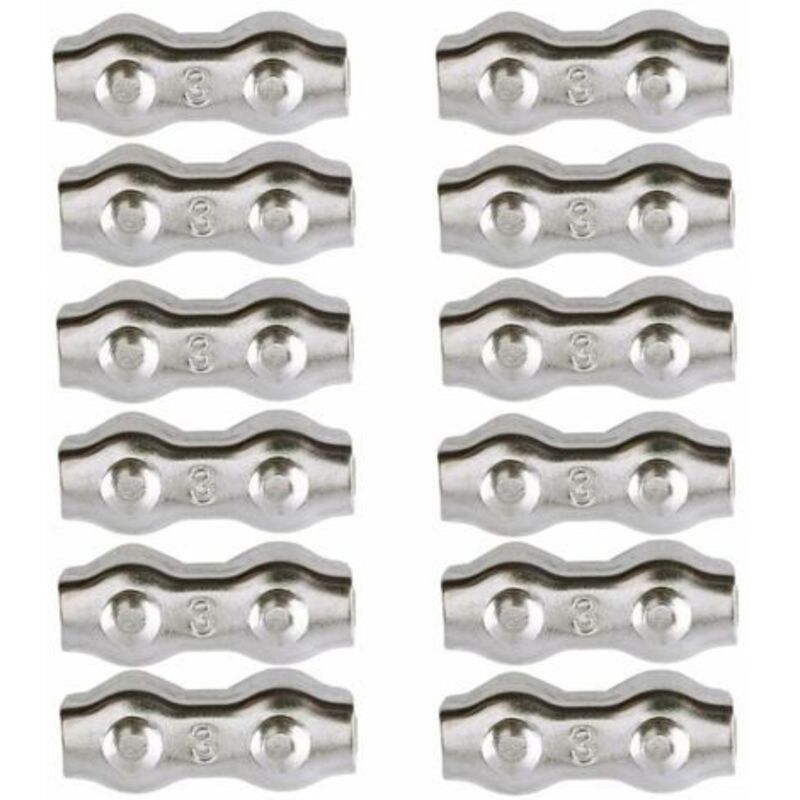 Kabelklemmen, 3-mm-stahlkabelklemmen, 12 Stück, Doppelkabelklemmen, Kabelclips Aus Edelstahl 304, 2-mm-drahtkabelgriffe, Kabelclips Für Wäscheständer