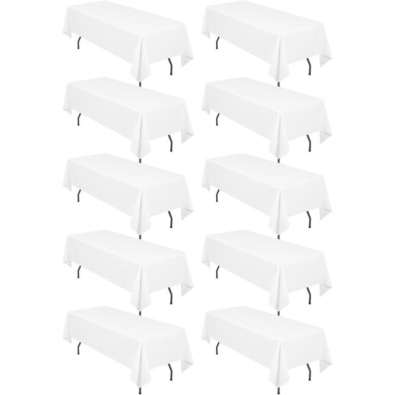 10er-pack Rechteckige Tischdecken, 153 X 260 Cm, Weißes Polyester, Passend Für Rechteckige Tische Mit 180 Cm Durchmesser, Flecken- Und Knitterbeständig, Ideal Für Hochzeiten, Restaurants, Partys Und B