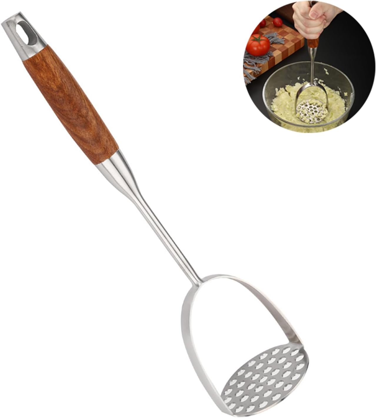 Kartoffelstampfer, Kartoffelstampfer Aus Edelstahl, Holzgriff, Gemüsestampfer, Lebensmittelstampfer