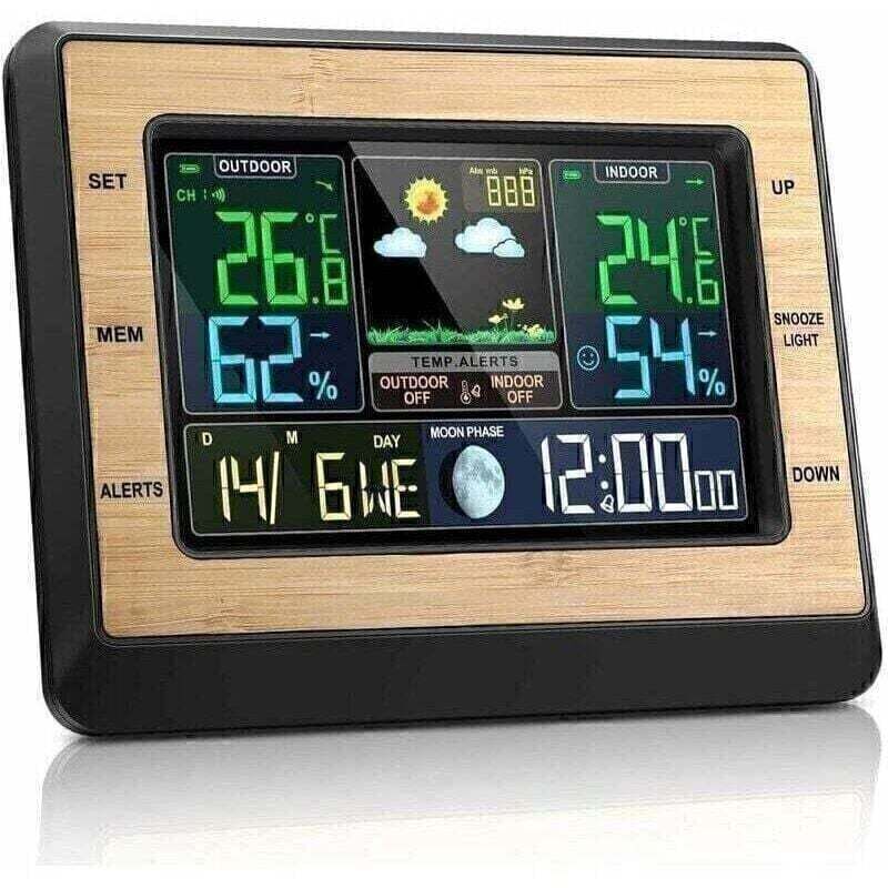 Drahtlose Wetterstation Mit Außensensor, Innen-/außenthermometer, Hygrometer Und Barometer, 6-zoll-farbdisplay, Wetterstation Mit Wettervorhersage, Mondphasenanzeige Und Wecker