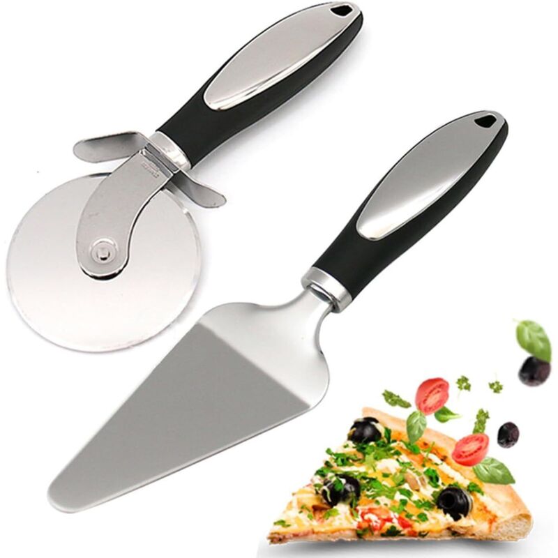Pizzamesser Und -spatel. Dieses Set Enthält Zwei Pizzamesser Aus Edelstahl 304 Und Einen Extra Scharfen Pizzaspatel. Spülmaschinenfest.
