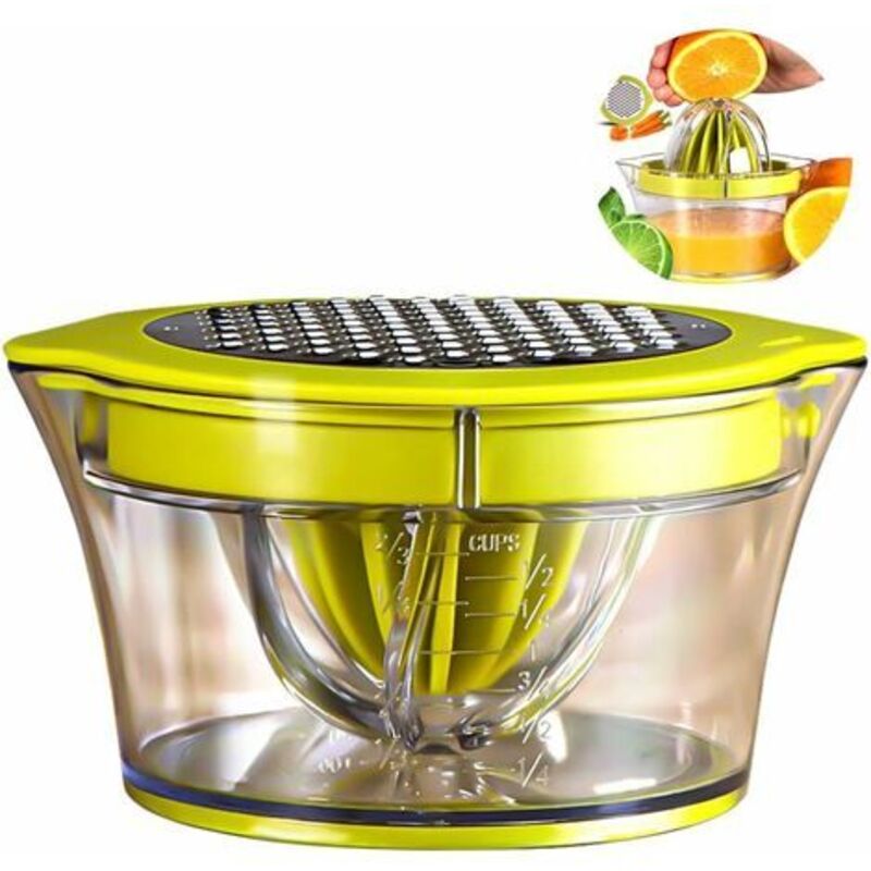 Multifunktionale Manuelle Zitruspresse, 4-in-1 Zitruspresse, Frischsaftpresse Für Den Hausgebrauch, Knoblauch- Und Ingwermühle, Geeignet Für Orangen, Zitronen Und Andere Zitrusfrüchte, Mit 2 Presskege