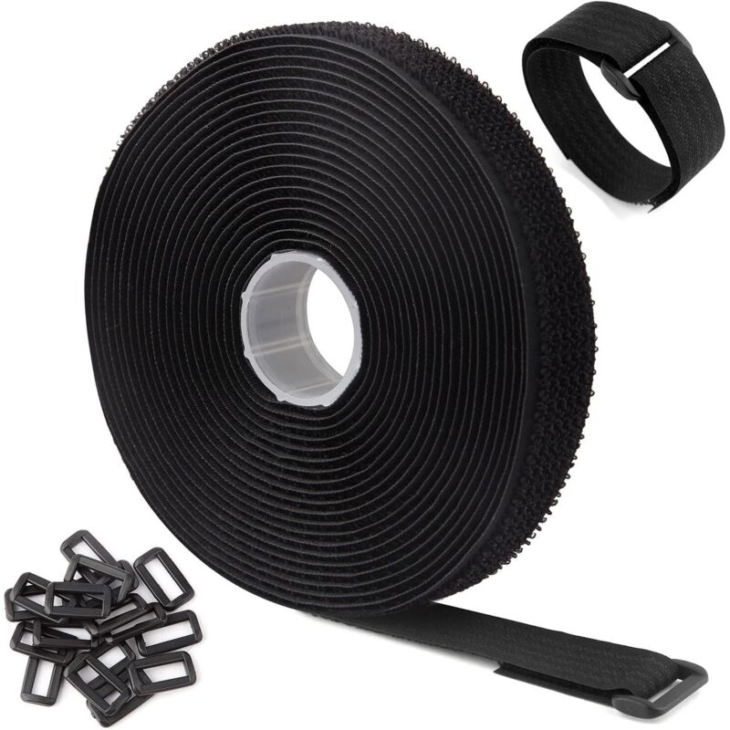 M Verstellbare, Wiederverwendbare Schwarze Kabelbinder Mit 25 Schlaufen Und Klettverschluss Für Das Kabelmanagement (5 M X 2 Cm, Schwarz)