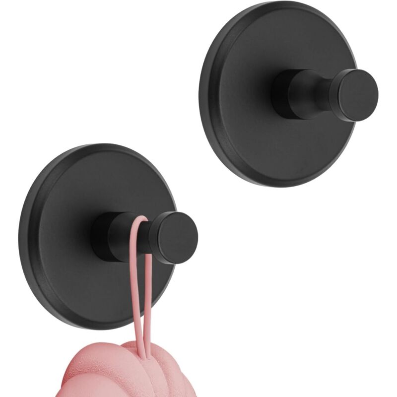 Set Mit 2 Extra Starken Saugnapfhaken Für Badezimmer, Haken Für Handtücher Und Bademäntel, Schwarz
