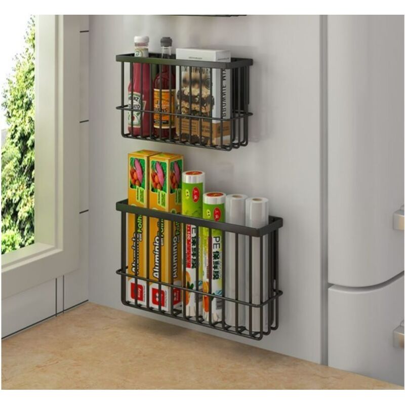 2-teiliges Magnetisches Kühlschrank-aufbewahrungsregal, Multifunktionales Magnetisches Aufbewahrungsregal Für Mikrowellen-frischebeutel (schwarz)