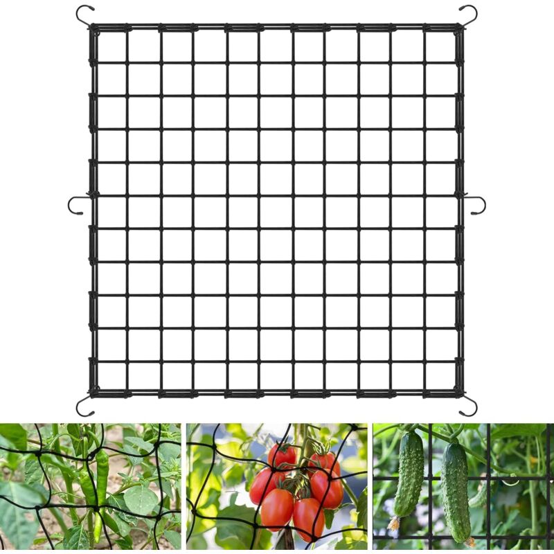 Anzuchtnetz, 120 X 120 Cm, Elastisches Anzuchtnetz Mit 6 Haken, Pflanzenstütznetz, Kletterpflanzennetz Für Garten, Obst, Nutzpflanzen Und Anderes Gemüse