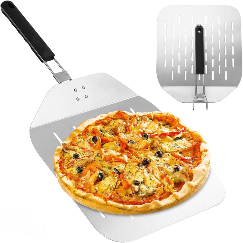 Professioneller, Perforierter Pizzaschieber Aus Edelstahl, 30 X 29 Cm, Stabiler Ständer Für Backofen Und Grill