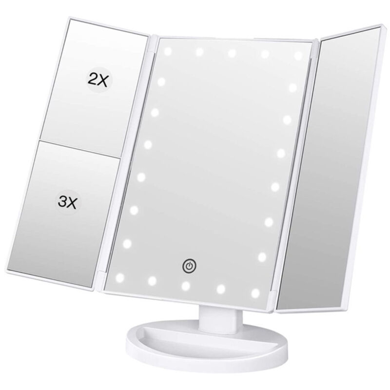 Schminkspiegel, 1x/2x/3x Dreiteiliger Schminkspiegel Mit 21 Led-leuchten Und Verstellbarem Touchscreen-spiegel, Kosmetik-tischspiegel (weiß)