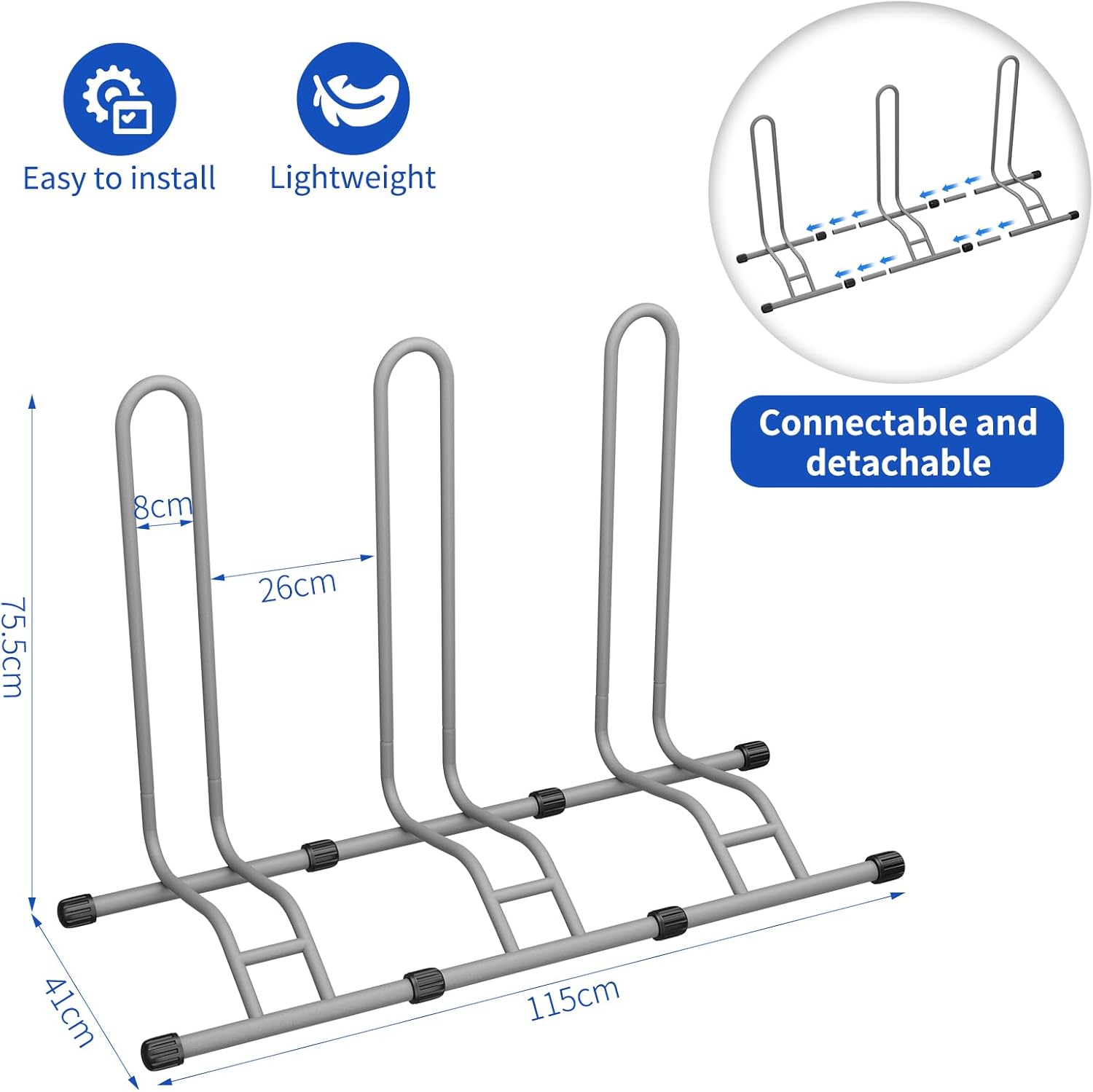 Abnehmbarer Fahrradständer, Reifenbreite Bis Zu 80 Mm, 20-28 Zoll, Hinterradstütze, Für Mountainbikes, Rennräder, (grau, 3 Sitze)