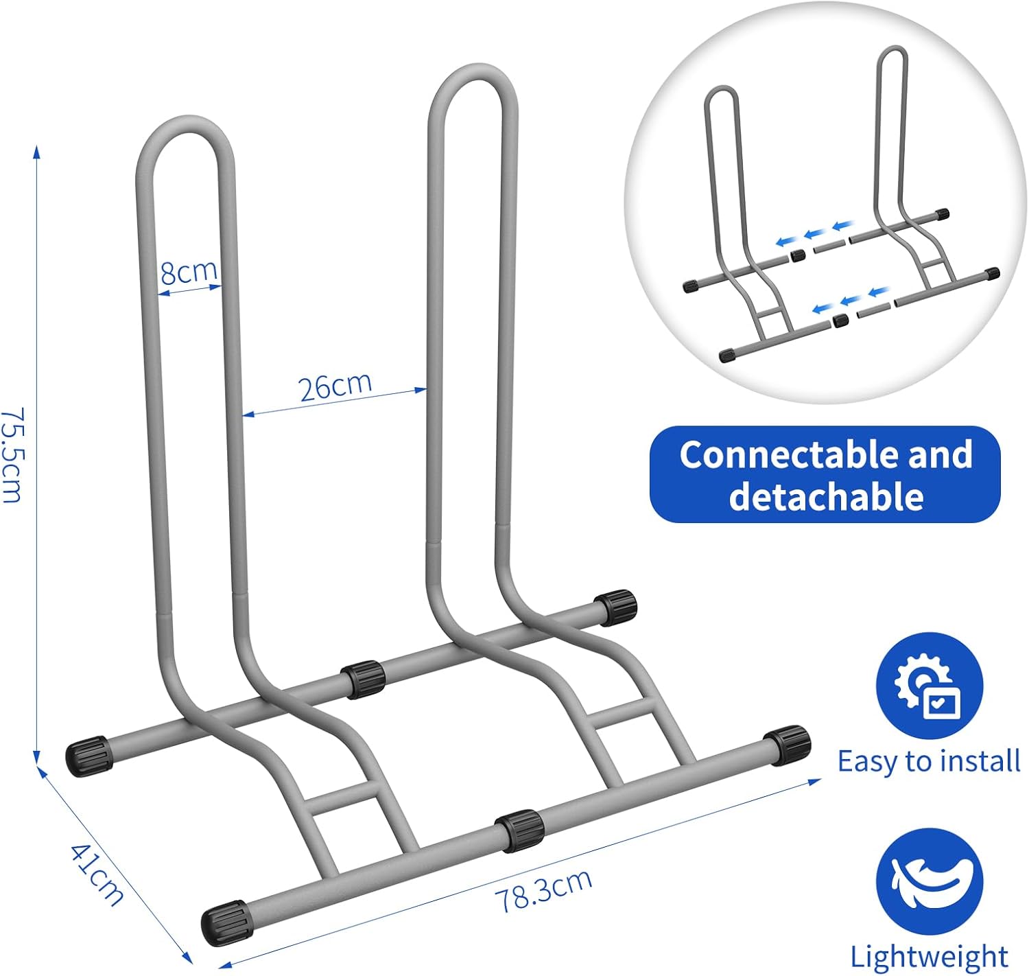 Abnehmbarer Fahrradständer, Reifenbreite Bis Zu 80 Mm, 20-28 Zoll, Hinterradstütze, Für Mountainbikes, Rennräder, (grau, 2-sitzer)