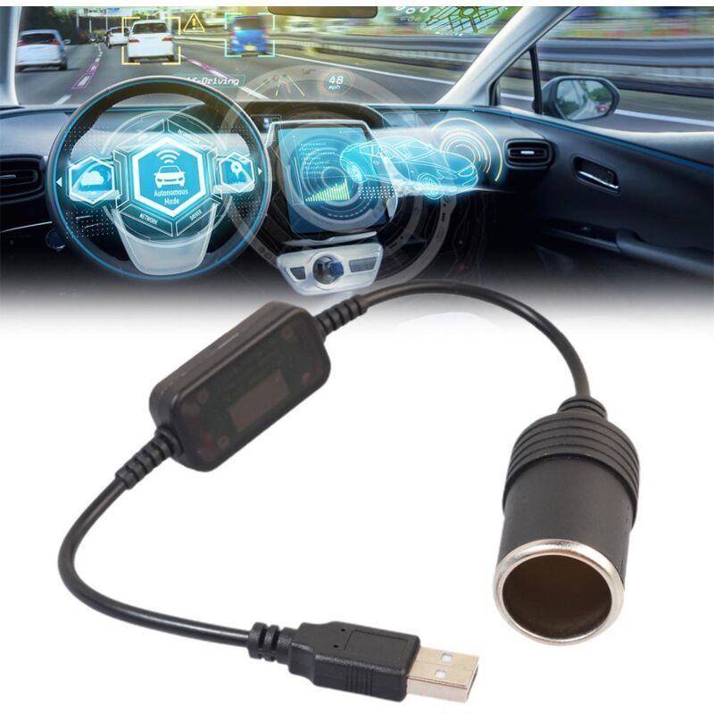 Câble Adaptateur Usb Vers Allume-cigare Femelle Noir (convertisseur Élevateur 5v À 12v) - Convertisseur De Puissance Pour Caméra De Recul, Gps, Dvr