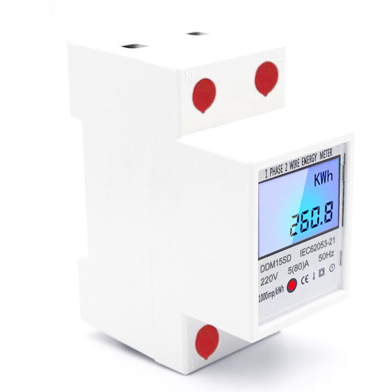 Compteur Électrique Monophasé Multifonction, Écran Lcd Avec Rétroéclairage, Simple Tarif, Blanc, 80a/220v