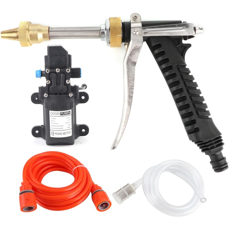 Kit De Pompe Haute Pression 130psi 12v 80w Pour Lavage Voiture Et Jardin Avec Pistolet Et Tuyau