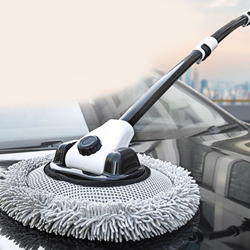 Brosse De Lavage Voiture Avec Perche Télescopique En Alliage D'Aluminium, Tête En Microfibre Pour Nettoyage Sans Rayures - Brosse De Lavage Extensible