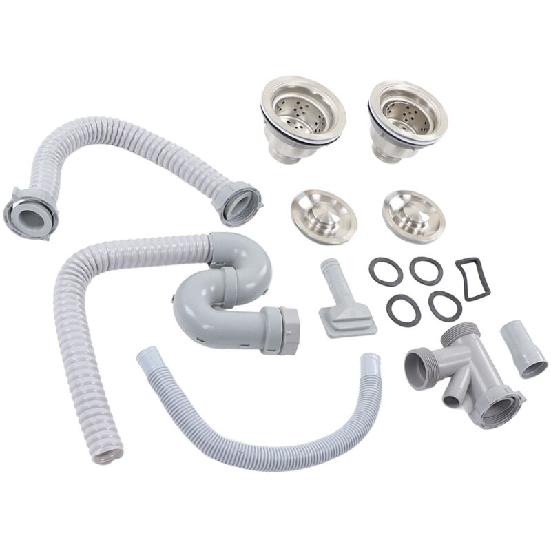 Tuyau De Vidange Pour Évier De Cuisine Serti En Acier Inoxydable Avec Double Drain Et Coude En S - Kit De 12 Pièces Pour Salle De Bain