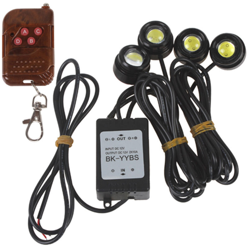 4-in-1 Led Eagle Eye Emergency Strobe Warning Light For Cars And Motorcycles, Daytime Running Lights, Wireless Remote Control Flashing Light, 12v White