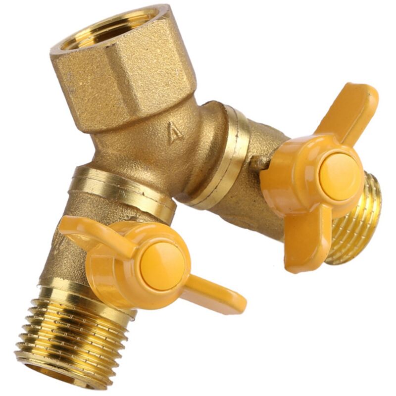 Raccords Double Robinetterie Jardin G1/2 Laiton Adulteur Précieux - 2 Voies Valves Robinet 1 Sortie Double Débit Double Robinet Adapter Appareil Équipement D'Irrigation - 1 Pc - Robinetterie