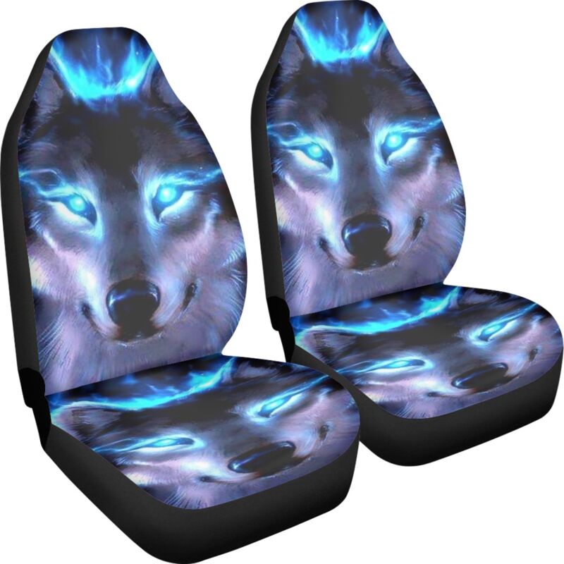 Set Mit 2 Autositzbezügen Mit Neonblauem Wolfsmuster