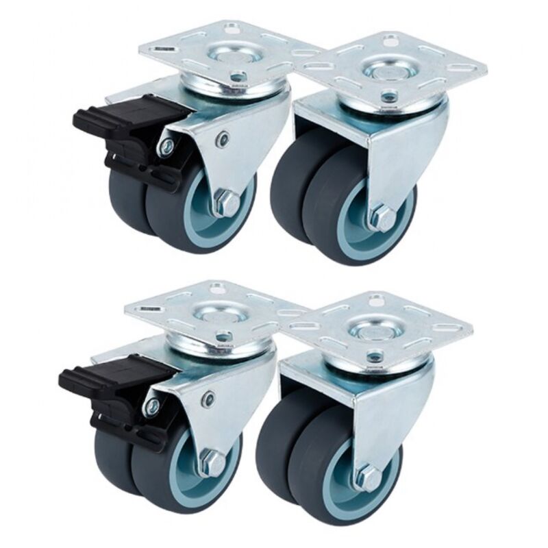 Set Mit 4 Möbelrollen 50 Mm - Lenkrollen Mit Bremsen - 2 Rollen Mit Bremsen
