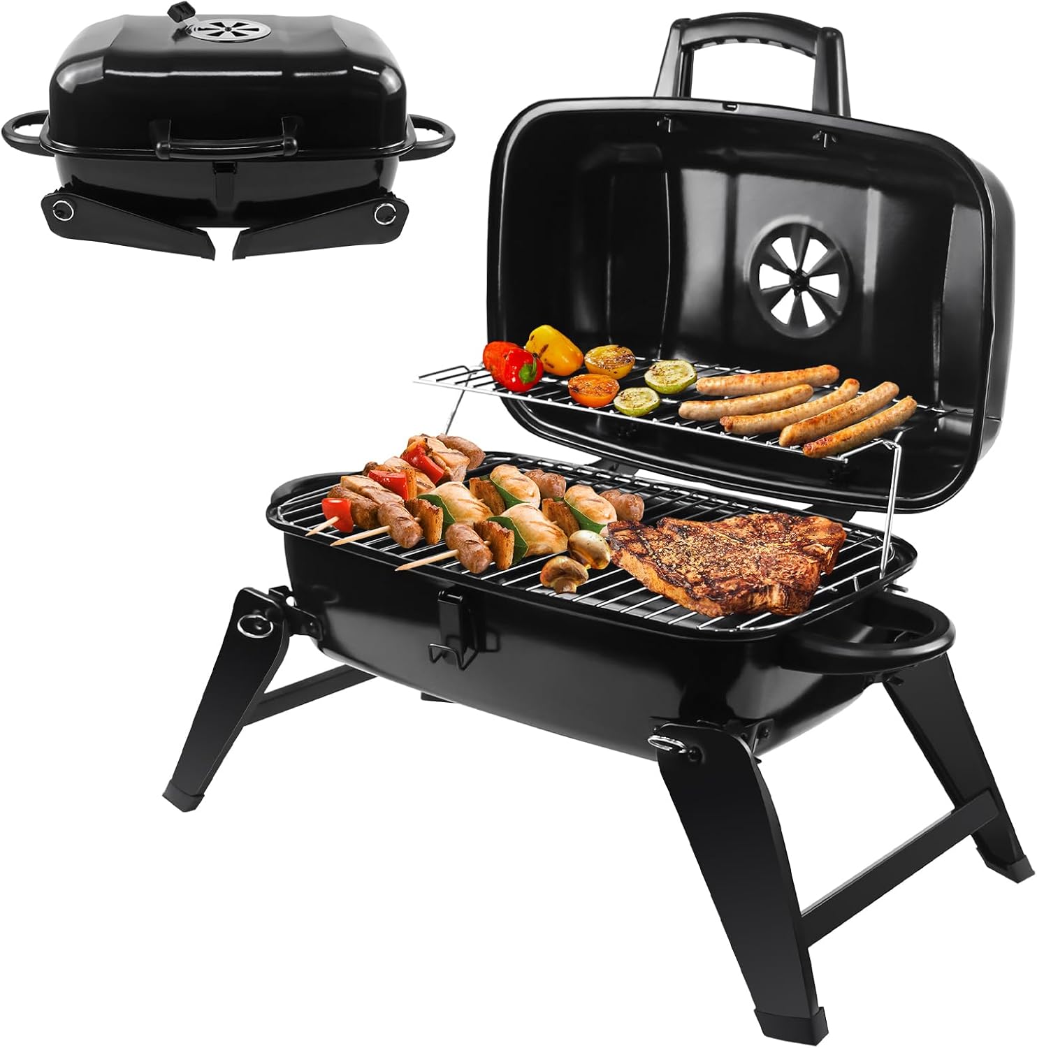 Barbecue Pliable À Charbon De Bois Avec Couvercle
