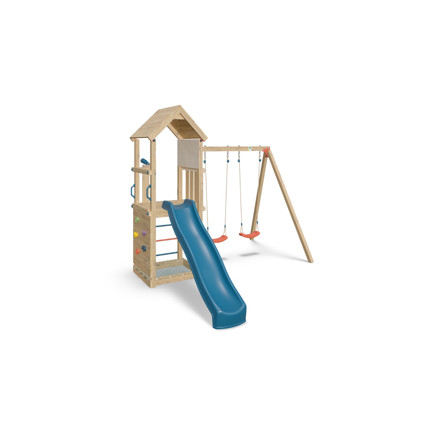 Trigano Spielturm Holz "smart Xplorer 2", Mit 2 Schaukelsitzen, Sandkasten Mit Netz, Plattform Mit Rutsche, Kletterwand Und Fernglas