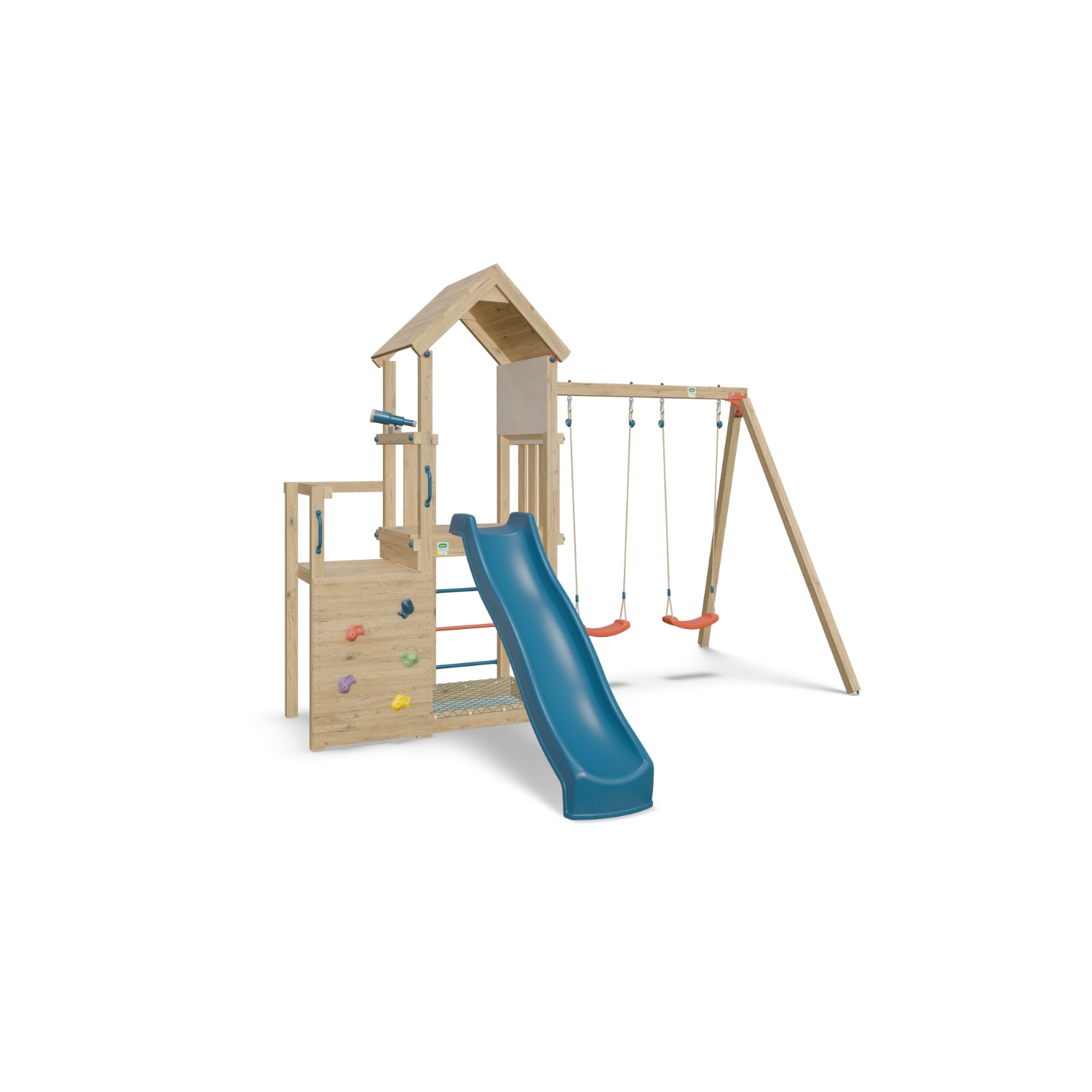 Trigano Spielturm Holz "ultra Xplorer 2", Mit 2 Schaukelsitzen, Sandkasten Mit Netz, Plattform Mit Rutsche, Kletterwand Und Fernglas
