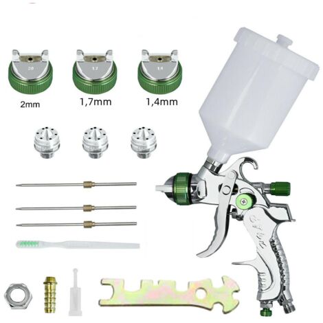 Professionelle Hvlp-farbspritzpistole Mit 0,8/1,0/1,4/1,7/2,0 Mm Düsen Und Schwerkraftzufuhr Für Autolackierungen. Pneumatischer Antrieb. Leerlaufdrehzahl 3300 U/min. Schwerkraftzufuhr.