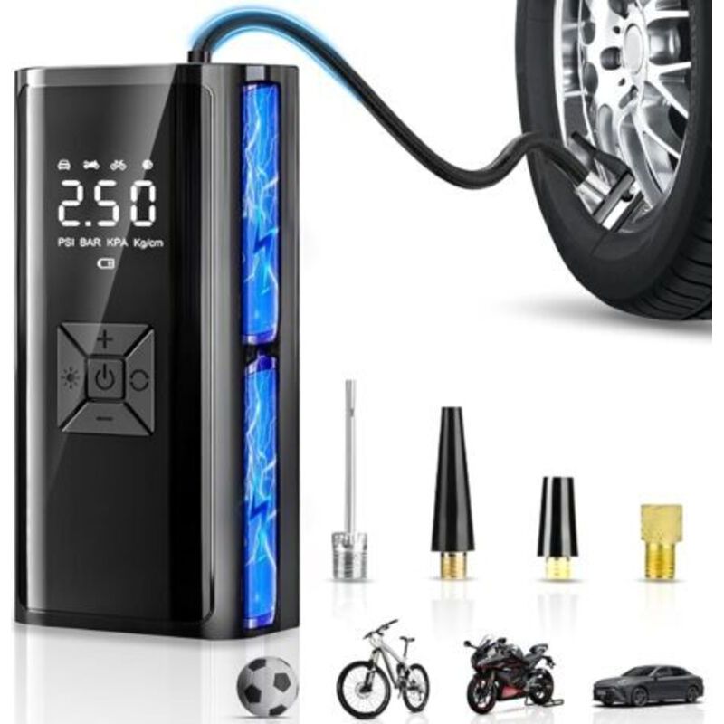 – Kabelloser, Tragbarer Luftkompressor Mit 6000 Mah – Digitales Lcd-display – Automatische Abschaltung – Led-notleuchte