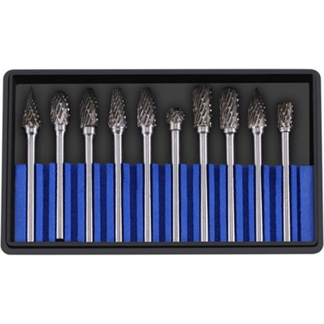 10-teiliges Set Rotierender Feilen Aus Wolframkarbidstahl, 3 Mm Schaft, 6 Mm Schneidkopfdurchmesser, Für Schleif- Und Rotationsbohrwerkzeuge (doppelmuster)