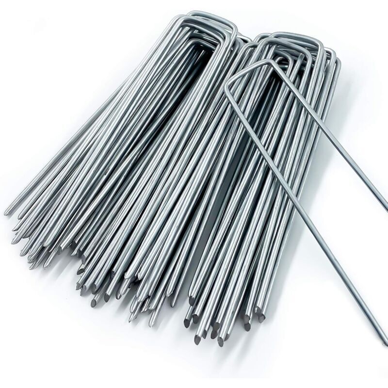 Verzinkte Stahl-befestigungspfähle (50 Stück) – Starke Befestigungsklammern Für Unkrautvlies, Drahtgeflecht Und Netze – 150 Mm Lang, 40 Mm Breit, Ø 3 Mm