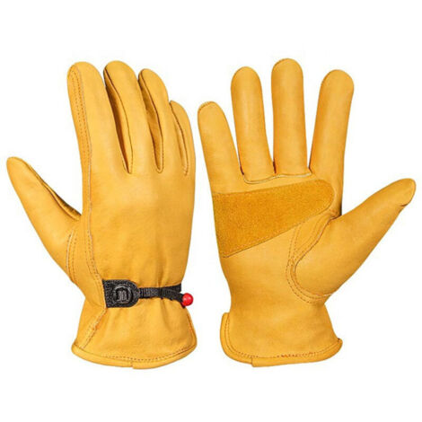 Verdickte Gelbe Gartenhandschuhe (xl) – Herren-/damen-arbeitshandschuhe Aus Rindsleder, Dornen- Und Schnittfest