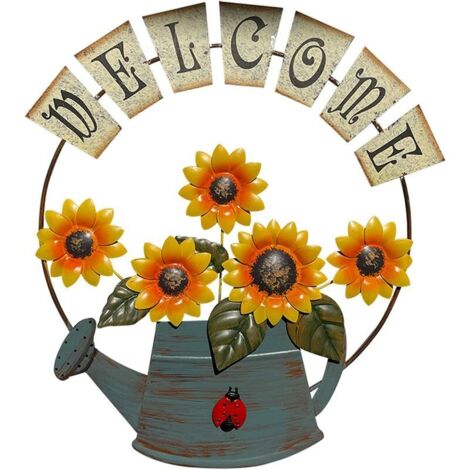 Willkommensschild Aus Metall Mit Sonnenblumenmotiv, Ländliche Dekoration Für Die Haustür, Hängedekoration Für Haus, Garten, Hof, Handgefertigtes Kunsthandwerk, Gelb