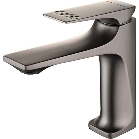 Waschbecken Mit Kupferkern, Warm- Und Kaltwasserhahn, Spritzwassergeschützt, 16,5 Cm Hoch, 60 Cm Langer Wasserzulauf, Anthrazitgrau