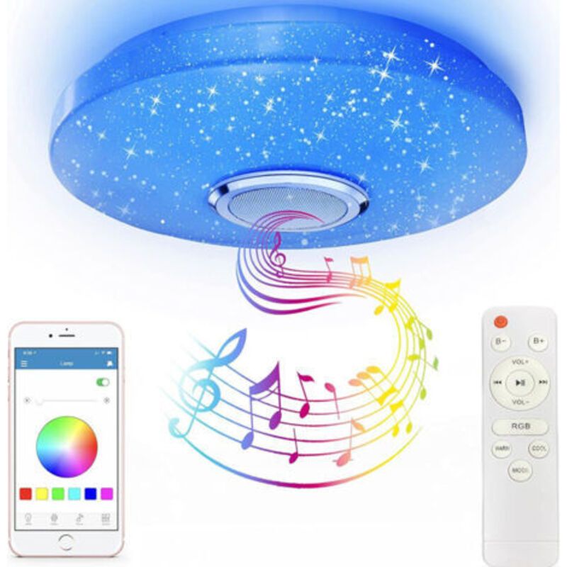– 36-w-led-deckenleuchte Mit Bluetooth-lautsprecher – Farbtemperaturwechsel Von 3000 K Bis 6500 K – App- Und Fernbedienungssteuerung – Wasserdicht, Geeignet Für Kinderzimmer