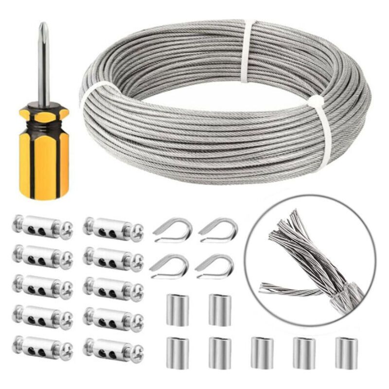 3 Mm Edelstahlseil, 50 M/3 Mm Edelstahlseil, Beschichtetes Stahlseil Mit Kabelklemmen, M3-hülsen, Edelstahlösen, 3 Mm Metallseil Für Wäscheleinen, Geländerseil