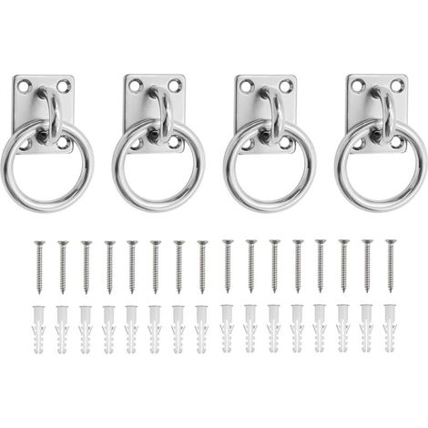 4 Stück Edelstahl-ösenplatten, 0,5 Mm Ösen Zur Deckenmontage, Edelstahl 304, Quadratische Befestigungsringe Für Pferde, Mit 16 Schrauben Und Dübel, Für Ställe, Schiffe, Maschinen