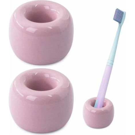 Badezimmer-accessoire-set, 2-teilige Mini-zahnbürstenaufbewahrungsbox Aus Keramik Für Paare, Handgefertigt (rosa)
