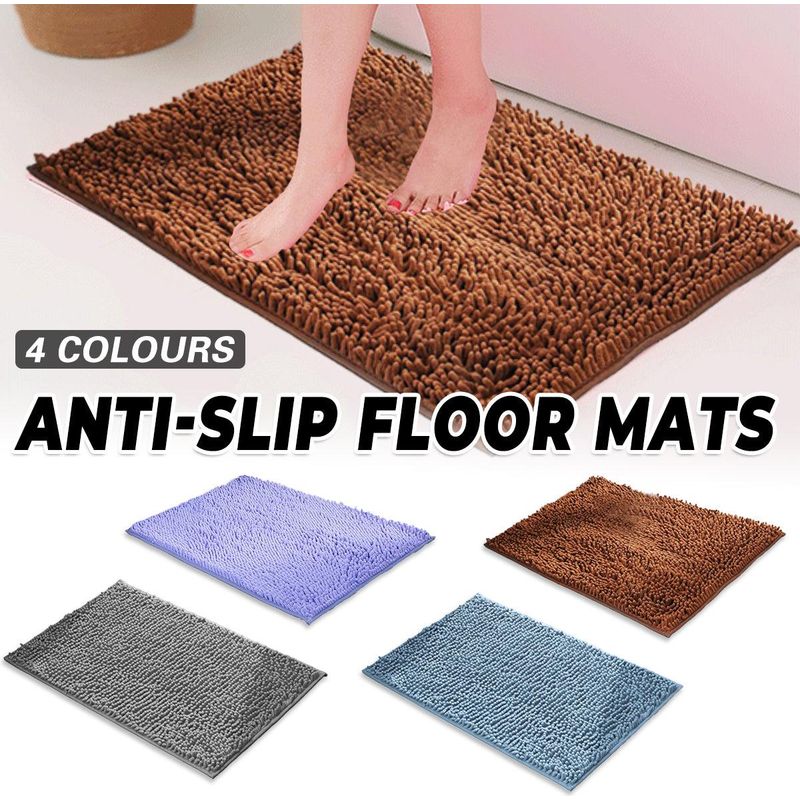 Langflorige Chenille-fußmatte, Rutschfest Und Mit Saugnäpfen, Braun, Ideal Für Badezimmer, Eingangsbereich Oder Wohnzimmer.