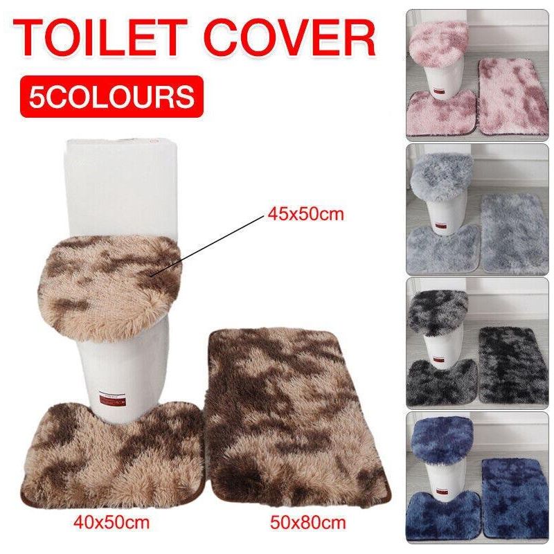 Set Aus 3 Rutschfesten Und Waschbaren Badematten, Bestehend Aus Einer Weichen Toilettenmatte, Einer Badematte Und Einer Dunkelgrauen Waschbeckenmatte.