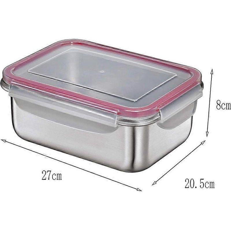Set Aus Drei Stapelbaren Lebensmittelaufbewahrungsbehältern, Darunter Eine Edelstahlschüssel Mit Deckel, Mit Einem Fassungsvermögen Von 600 Ml, 1500 Ml Und 2900 Ml.